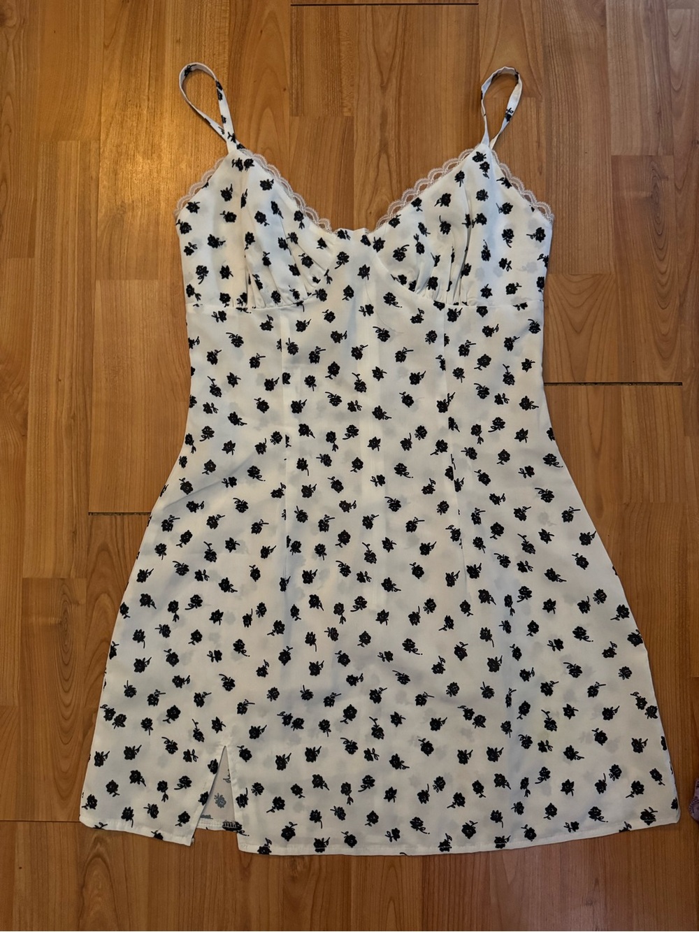 Roxy White Slip Dress with Black Floral Print